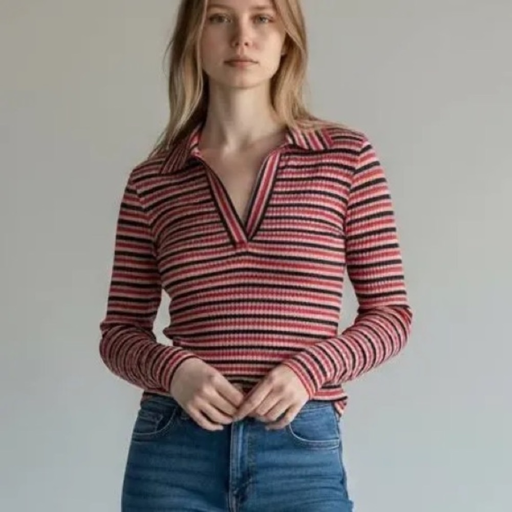 Trina Turk multicolor striped V-neck long-sleeve knit top